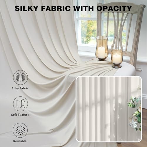 Image of 40ftx12ft Beige Backdrop Curtains for Parties, Wrinkle Free Polyester Beige Photo Backdrop Drapes 8 Panels 12 ft Long Back Drop Cloth for Wedding Birthday Photography Background