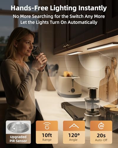 Image of EZVALO Under Cabinet Lighting, 3500mAh Rechargeable Motion Sensor Light Indoor, 3 Color Temps, 5-Level Dimmable Magnetic Wireless Closet Lights for Kitchen, Pantry, Stairs (2 Pack)