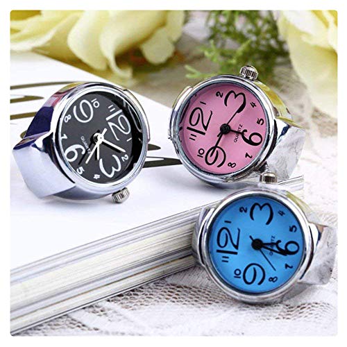 Coolrunner 3pc Creative Fashion Jewelry Lady Girl Steel Round Elastic Quartz Finger Ring watcht