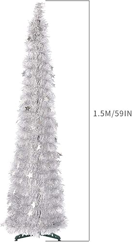 Miniatura 4 de CCINEE Árbol de Navidad de oropel plegable de 5 pies, fácil de montar, árbol de Navidad de oropel plateado para fiestas, hogar, oficina, tienda,