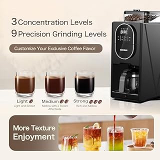 Coffee Maker with Grinder, Programmable Hot and Cold Coffee Maker with 22 oz Glass Carafe, Adjustable Fully Automatic grind and brew Coffee Machine with Timer, Black Americano Iced Coffee Machine