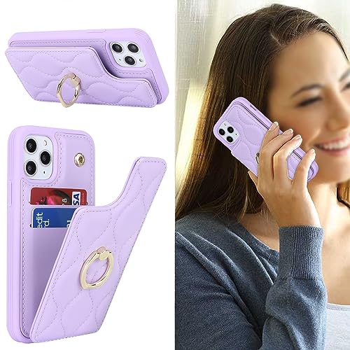 Image of for iPhone 11 Pro Case with Card Holder for Women,Credit Card Holder,Stand Ring Kickstand and RFID Blocking,PU Leather Phone Wallet Case 5.8 inch(Purple)