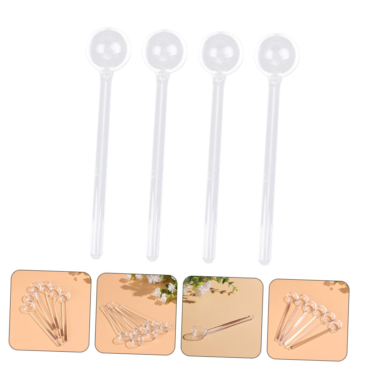 IMIKEYA Cucharas De Café y Azúcar Mango Largo Transparente De Vidrio 14 Cm Para Mezclar Bebidas y Postres, Pack 4 Unidades