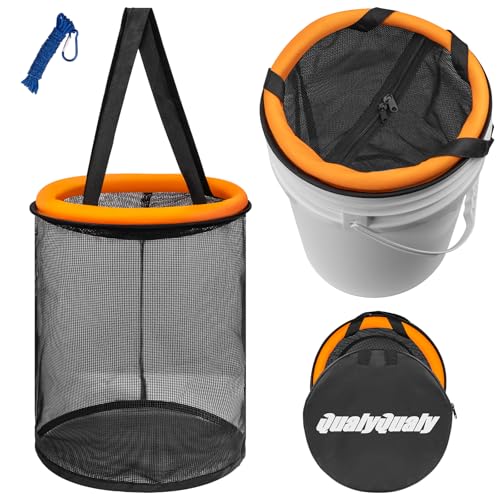 QualyQualy Floating Fish Basket for 5 Gallons Buckets, Foldable Fishing Basket Bait Net for Live...