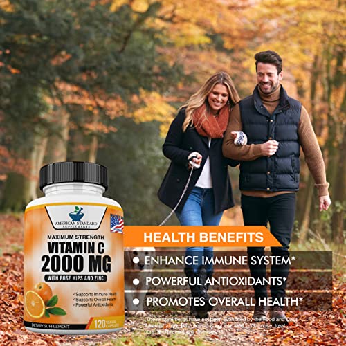 Vitamin C 2000Mg With Zinc 40Mg Per Serving And Rose Hips Extract, Immune Support For Adults, Immune Booster, Vegan Non Gmo, No Filler, No Stearate, 120 Vegan Capsules, 60 Day Supply #TOP3