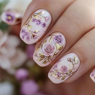 Curvlife Press On Nails Kit - Full Cover False Nail Tips with Trendy Designs, Reusable & Glue Included - Easy Application Nail Accessories for Women (floral nails, Medium)