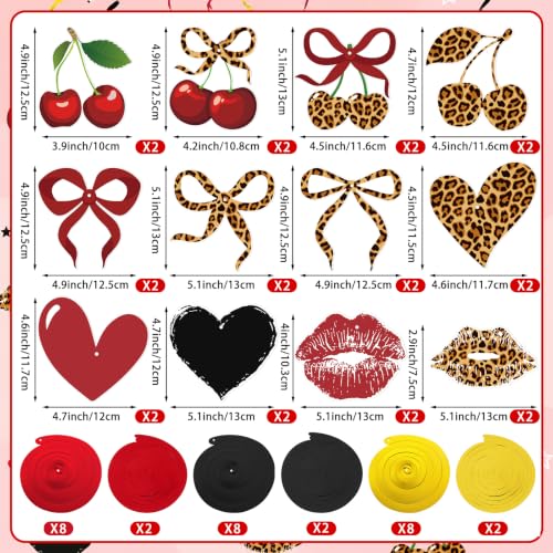 Image of 54PCS Cheetah Cherry Print Party Hanging Swirls Cheetah Cherry Birthday Decorations Leopard Print Party Foil Swirls Ceiling Decorations for Women Girl Bachelorette Parties Sulpplies Galentines Day