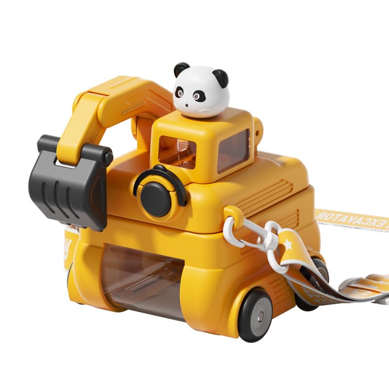 KOBONA Cute Cartoon Excavator Water Bottle Cartoon Excavator Water Cup Car Shape Water Cup with Shoulder Strap Convenient Bounce Kettle Large Capacity for Indoor Outdoor Travel 500ML