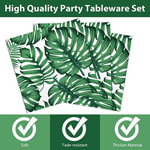 Image of gisgfim 96 Pcs Hawaiian Luau Party Plates and Napkins Party Supplies Tropical Palm Leaf Tableware Set Summer Theme Party Decorations Favors for Birthday Baby Shower for 24 Guests