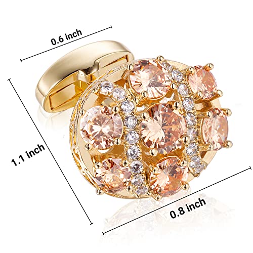 Image of HAWSON Cufflinks for Men, Gold Diamond Crystal Cufflinks for Groom Husband Personalized Gifts, Mens Formal Wedding Business Cufflinks, Luxurious Gorgeous Cuff Links French Shirt Accessories