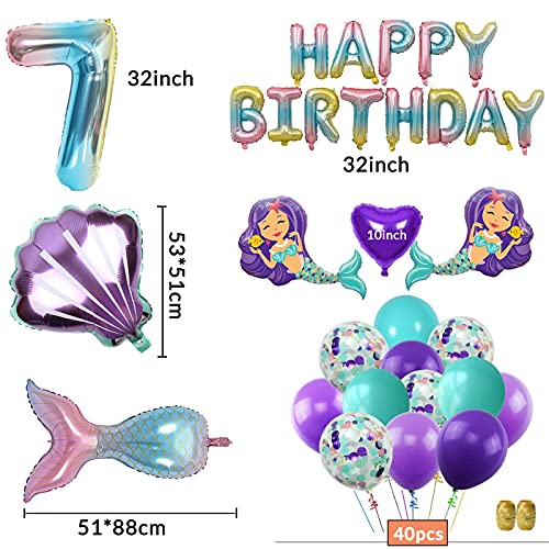 EPODA Zeemeermin ballon 7 jaar kinderverjaardag decoratie, meisje kleurrijke zeemeermin ballon, ballon 7e verjaardag… - Image 3