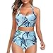 Julhold Damen Neckholder Tankini 2 Stück Print Badeanzug Wrap High Waist Crop Tops Bauchkontrolle Boyshorts Bademode Badeanzüge(01 Grün,S)