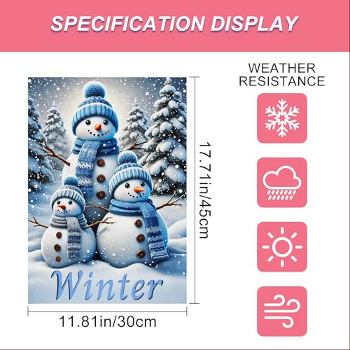 Image of BlissYard Garden Flag Snowman Family Forest Winter 12x18 Inch Polyester