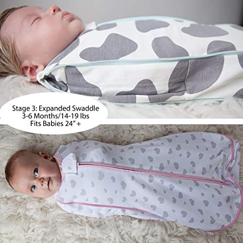 Image of Woombie Grow with Me Baby Swaddle, Convertible Swaddle Fits 0-9 Months, Expands to Wearable Blanket for up to 18 Months, Elephants Pink
