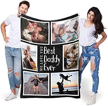 Best Daddy Ever Custom Throw Blanket with Photo Gifts Personalized Blankets with Pictures Customized Blanket for Dad Grandpa on Fathers day Halloween Christmas New Year from Daughter Son Wife
