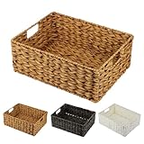 Woven Basket for Storage, Waterproof Plastic Wicker Storage Basket, Large Wicker Basket with Handles, Wicker Baskets for Organizing, Pantry Baskets-1 Pack (Brown)