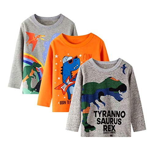 Boys Long Sleeve T-Shirt Cotton Casual Winter Crewneck Basic Active Tops Tee Tunic Shirts 3 Packs Sets