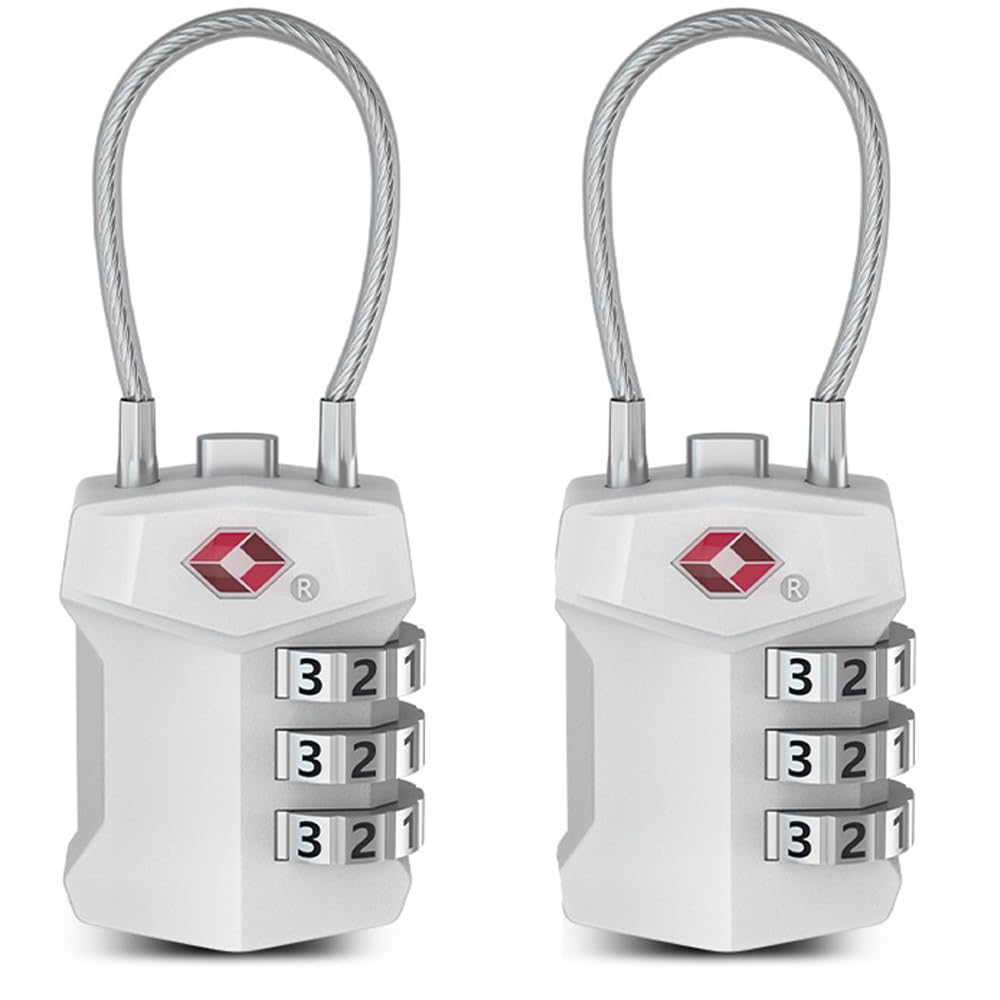 T TerselyT Tersely TSA Luggage Locks (2 Pack),Big Digit Easy Read Dials TSA Approved Cable Luggage Lock, Re-settable TSA Locks for Luggage,TSA Travel Locks for Suitcase, Backpack (Silver+Silver)