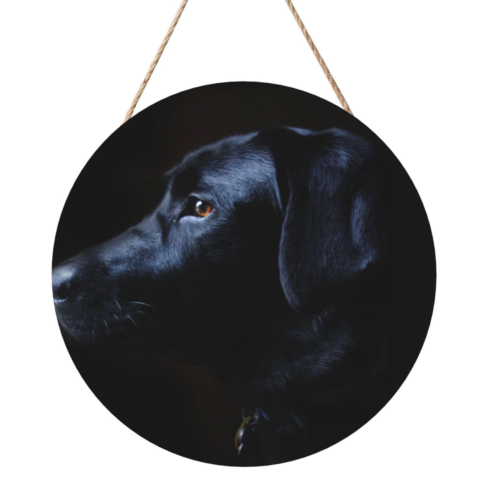 InOmak Black Labrador Dog, Round Wood Panel Painting 12 in, Wall Hanging Painting For Home