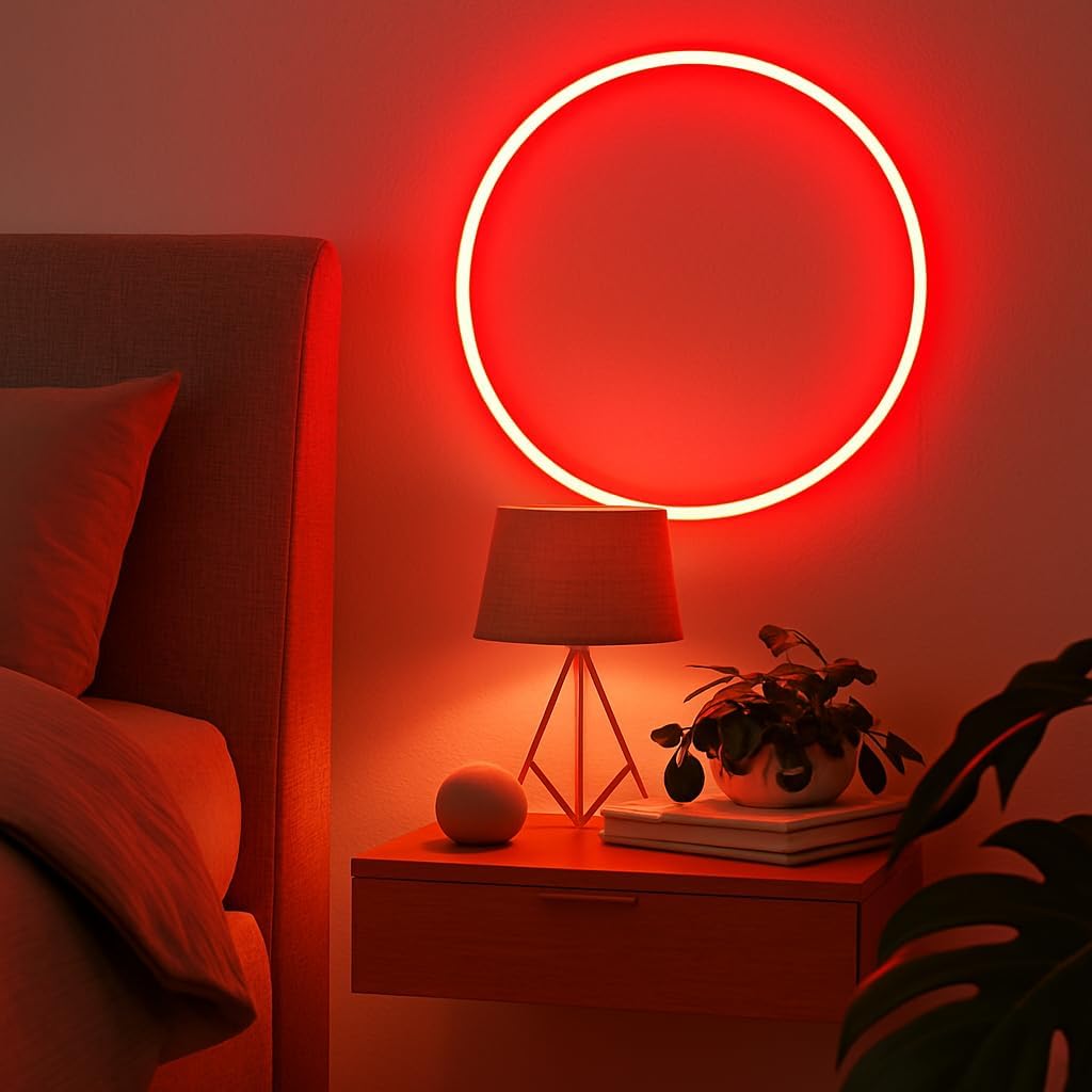 Smart RGBICW LED Circle Neon Sign– 16 Million DIY Colors RGB LED Mood Wall Sign with Bluetooth App & Inline Control, Gradient & Music Sync Modes, USB Powered Aesthetic Decor for Bedroom, Dorm