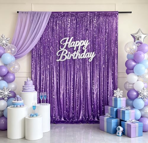 Image of Purple Sequin Backdrop Curtain Drapes Glitter Party Decorations 10FTx10FT