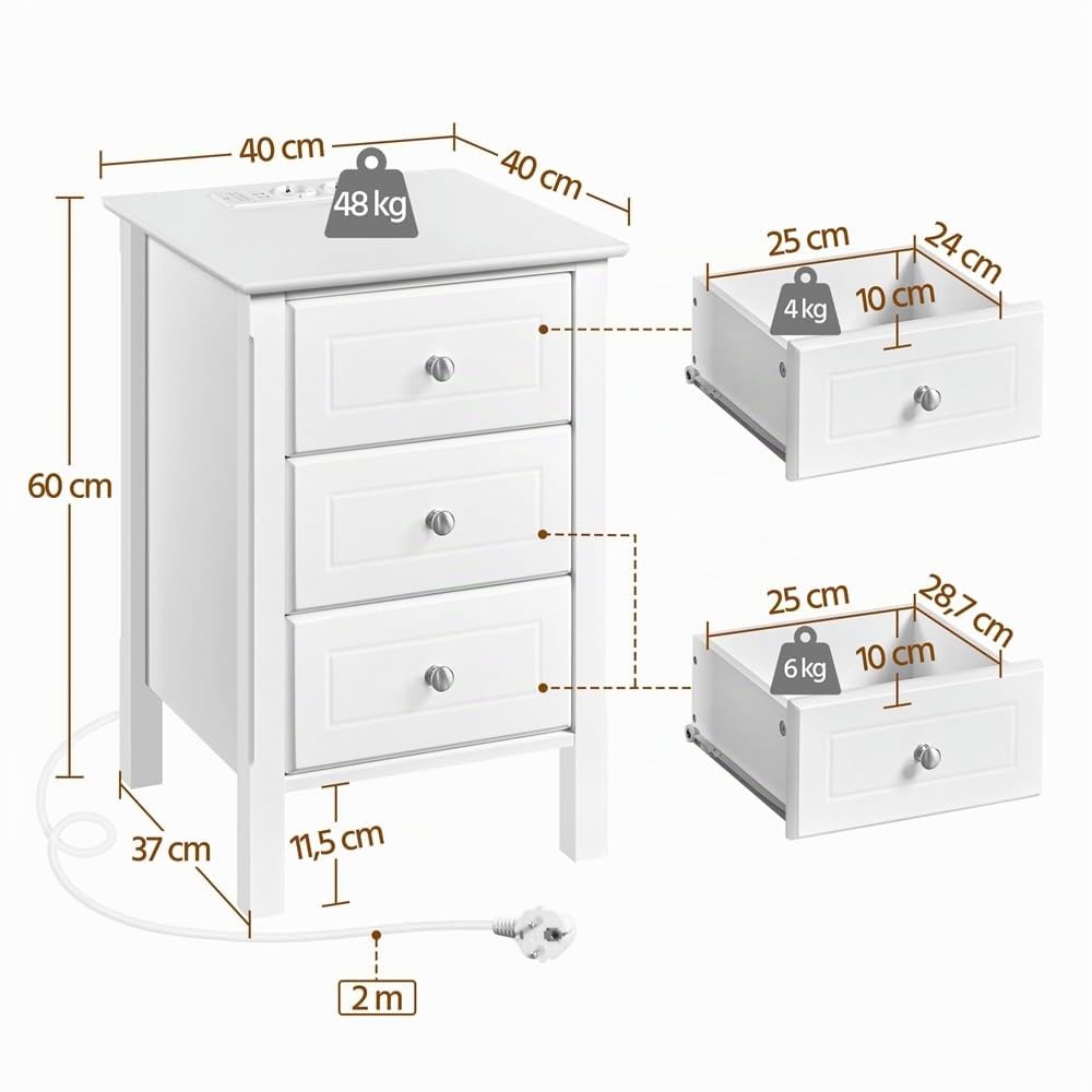Yaheetech Comodino Camera da Letto con Stazione di Ricarica 2 Porte USB e 2 Prese AC Comodino Smart con 3 Cassetti Salvaspazio Tavolino da Notte Soggiorno (1)