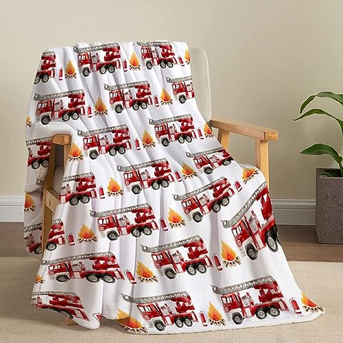 Image of Fire Truck Fireman Blanket Gifts Super Soft Fleece Throw Blankets Cozy Flannel Air Conditioning Blanket Blanket for Couch Bed 60x50 in for Teen