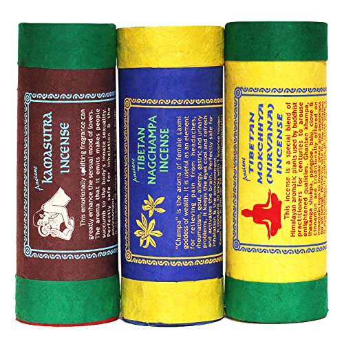 Nirvana Lot de 3 paquets de 30 bâtonnets d'encens tibétains faits à la main 100 % naturels et végétaliens avec porte-baguettes