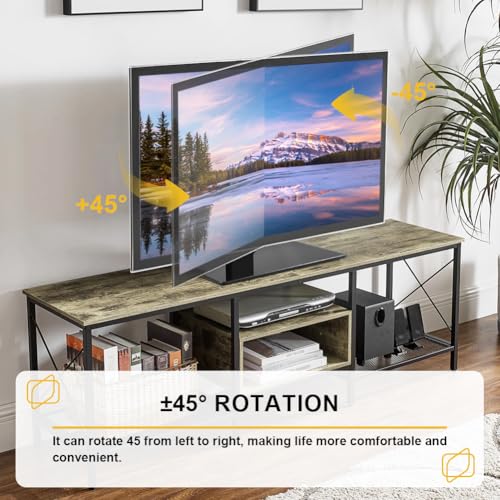 Image of WKWKER Universal TV Stand for 13-32inch LED LCD Table Top Television Stand with 45 Degree Height Adjustable Swivel TV Stand Mount with Tempered Glass Base Max VESA 100x100mm