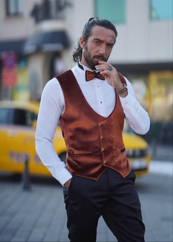 HZUOU Men's Suits with Velvet Shawl Lapel 3 Pieces Wedding Party Tuxedos Slim Fit Formal Business Suits HZH223