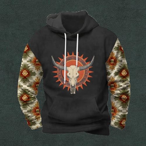Mens Aztec Hoodies Western Cowboy Hooded Sweatshirt Vintage Graphic Print Fashion Pullover Tops with Pocket3