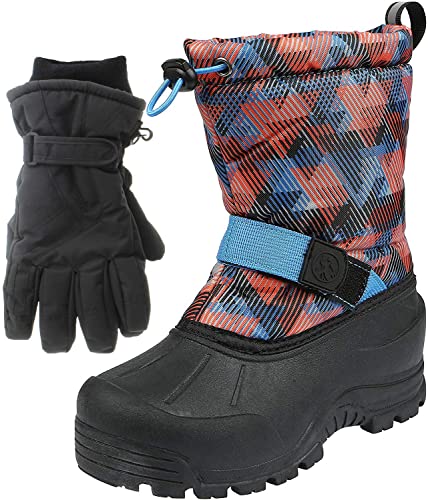 Northside Frosty Winter Boys/Girls Snow Boots with Matching Waterproof Gloves, Size: 6 M US Big Kid - Navy/Orange (Navy)