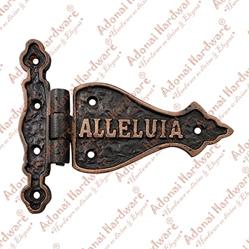 Adonai Hardware "Alleluia" Antique Cast Iron Vintage Heavy Duty T Hinges Engraved With Letters (5.4" X 2 Pack) For Cabinets, Wardrobes, Sheds, Windows, Wooden Box, Chest And Trunks #TOP1
