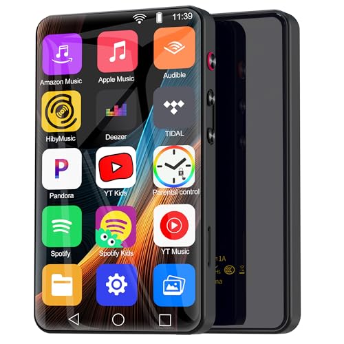 144GB MP3 Player with Bluetooth and WiFi, HD 4' Full Touch Screen Smart Music Player with Spotify,Amazon Music,YouTube,Parental Control Android Mainstrem Media MP4/MP3 Player for Kids up to 1TB,Black
