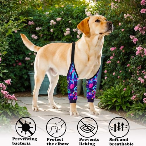 Image of Dog Elbow Wraps Knee Protector Pads Elbow Callus Treatment Sleeve for Wounds Front Legs Prevent Licking for Medium Large Dogs 3XL,Spaceman