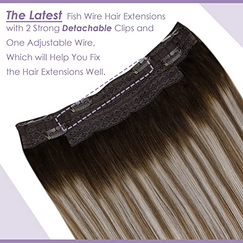 LaaVoo Human Hair Extensions Balayage Dark Brown to Light Brown & Platinum Blonde Real Remy Hair Invisible Wire Undetectable 100% Real Straight Hair Extensions Long-Lasting 80g 18 Inch #3/8/24 - Image 4