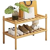 Trenect 2 Tier Bamboo Shoe Rack Shelf，Small Narrow Shoe Rack for Closet，Shoe Storage Organizer for Entryway & Hallway，Stackable Free Standing Shoe Racks for Small Spaces（Natural）