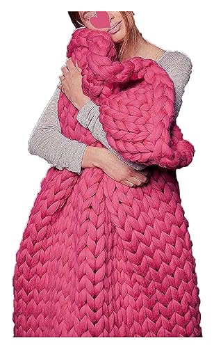 Couverture tricotée en grosse maille tissée à la main rose