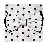 Bow Tie Handkerchief Set Polka Dot Design WHITE Color BowTie Hanky BLACK Dots