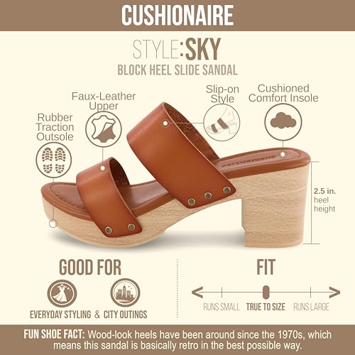 Image of CUSHIONAIRE Sky Platform Sandals for Women, Faux Wood Block Heel Slide with Comfort Foam Footbed and Vegan Leather Straps, Wide Width Available