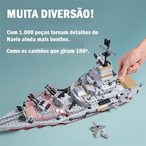 +1.000 Peças Blocos de Montar Mega Navio + Mega Robô + 24 Veículos de Combate e Guerra