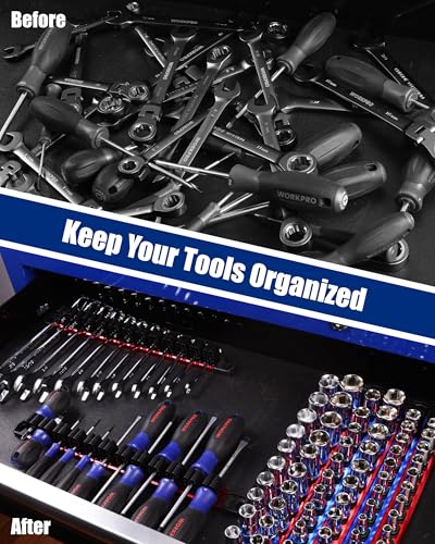 Image of WORKPRO 8-Piece Magnetic Socket Organizer and Magnetic Screwdriver Organizer Set, 6-Piece 1 /4 inch, 3 /8 inch & 1 /2 inch Drive Metric & SAE Socket Rail, 2-Piece Screwdriver and Wrench Holder(Sockets not Included)