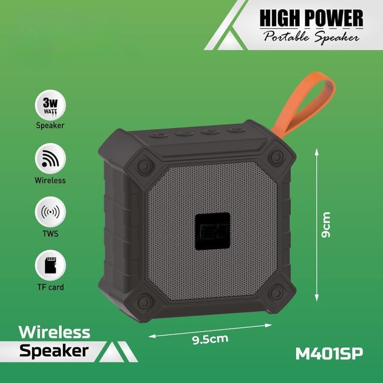 Image of Portable Bluetooth Speaker, Blue with Orange Strap, Wireless, Rugged Design, Outdoor Use (Black)