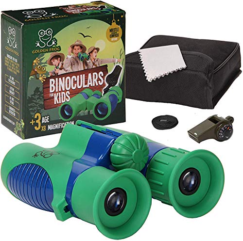 GOLDEN FROG 3-in-1 Kids Binoculars - High Powered, Shock Proof, 8x21 Magnification