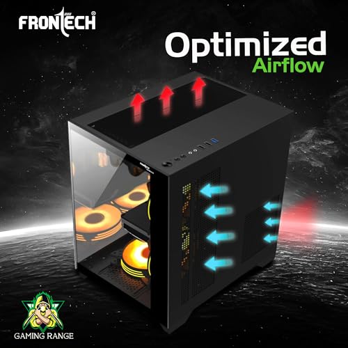 Image of Frontech Nebula Gaming Computer Cabinet with ARGB & Tempered Glass | Dust Filter | USB 3.0 & 1.1 | HD Audio (FT-4382)