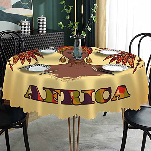 Aoyego African Woman Table Cloth Ethnic Tribal Characteristics Beauty Round Tablecloth 60 Inch For Dining Room, Party, Banquet #TOP1