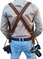 ALÇA DUPLA PARA CAMERA FOTOGRÁFICA EM COURO ACABAMENTO PREMIUM CONFORTÁVEL DSLR SLR CANON NIKON (Mel)