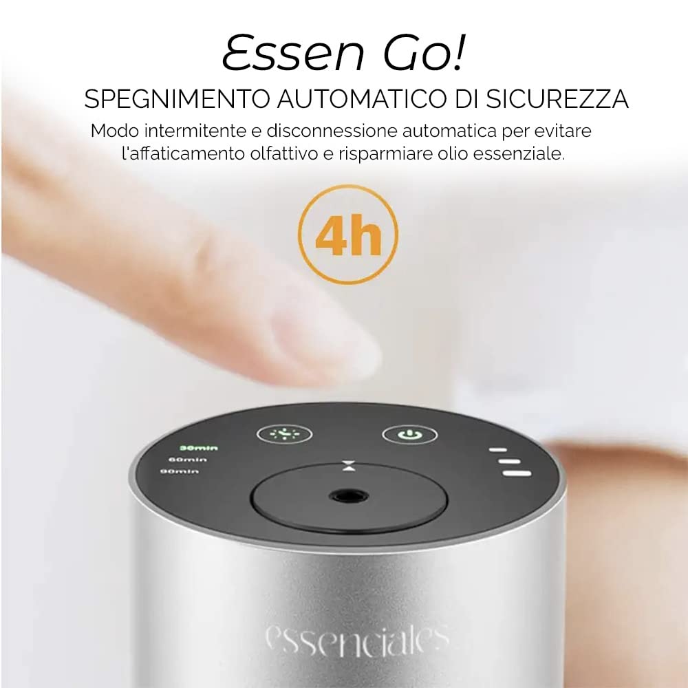 Profumatore Auto ESSENGO con Oli Essenziali - Fragranza Naturale e Durevole, Regola l'Intensità a Tuo Piacimento - Senza acqua né cavi, include 2x10ml di Limone ed Eucalipto.