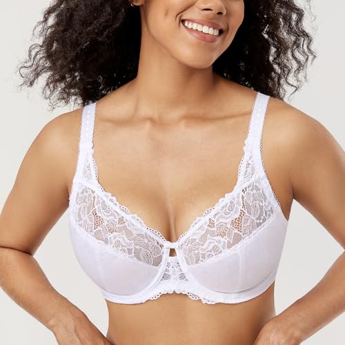 Image of DELIMIRA Women's Plus Size Full Coverage Underwire Unlined Minimizer Lace Bra