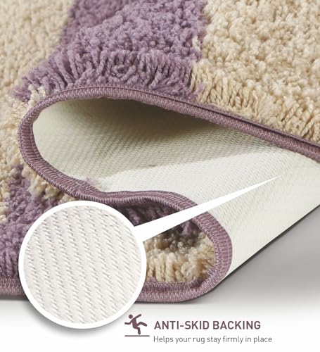 Image of Obsessions Ultra-Absorbent Quick-Dry Bath Mat | 1400 GSM Polyester | Soft, Non-Slip & Fast-Drying Bathroom Rug for Safety & Comfort | 40 x 60 cm | Mouve and Light Beige